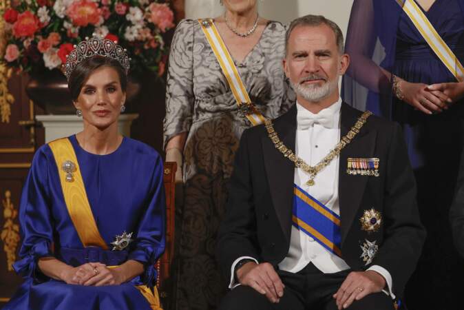 Le roi d'Espagne Felipe VI et la reine Letizia prennent la pose pour le portrait officiel. 