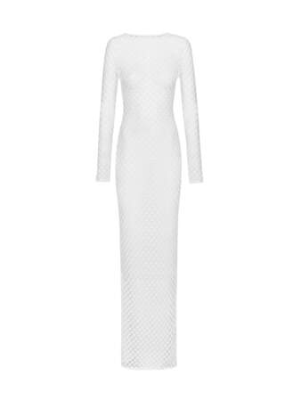 Robe blanche près du corps en crochet de la collection Mango x Victoria Beckham