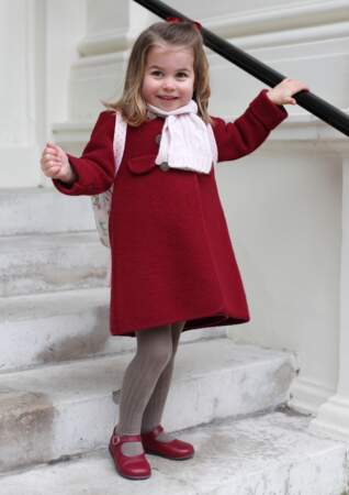 La princesse Charlotte lors de son premier jour de crèche à Londres quelques semaines avec ses 3 ans en 2018