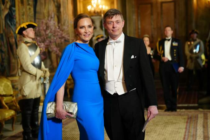 L'entraîneur de l'équipe nationale suédoise de football, Jon Dahl Tomasson et son épouse Line Kongsgaard lors du banquet d'Etat organisé à Stockholm. 